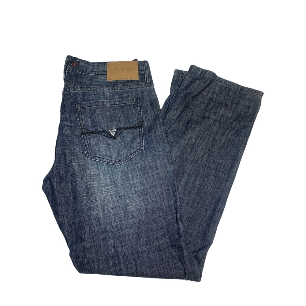 Guess Relaxed Straight Leg Dark Wash Blue Denim Jeans 100% Cotton Y2K 33x32